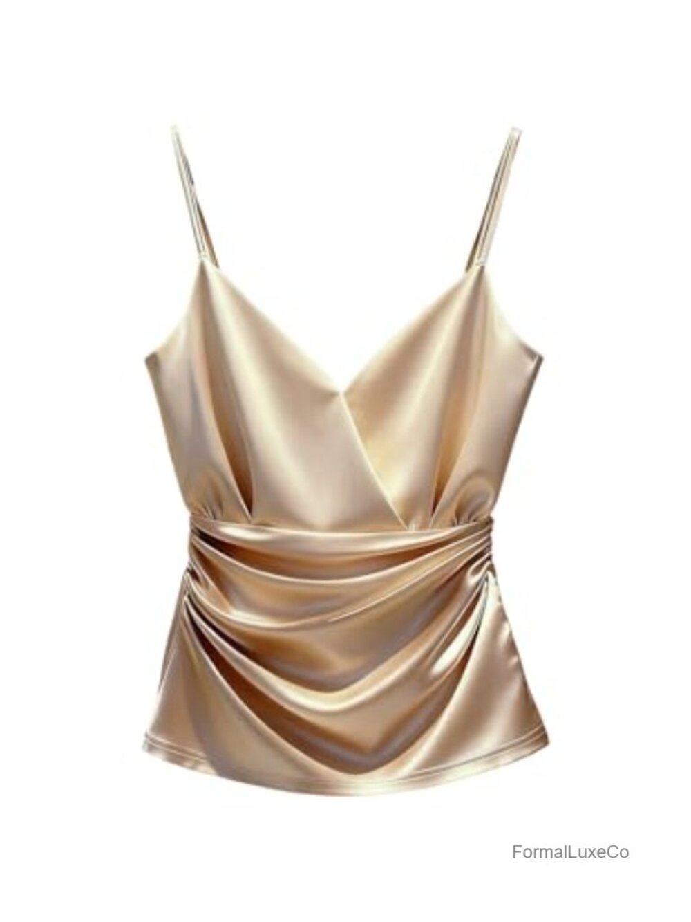 Satin Camisole Top Wrap V Neck Ruched Sleeveless Dressy Blouse